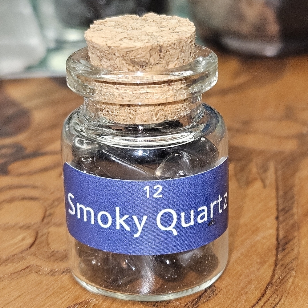 Smoky Quartz Healing Stones in Glass Bottle #68
